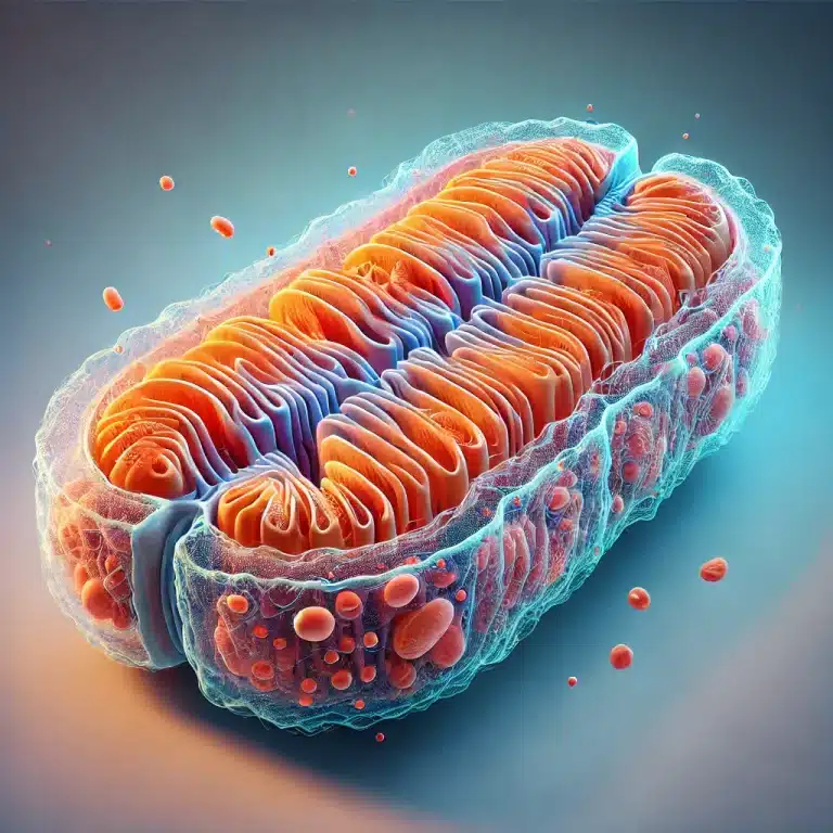 Detailreiche 3D-Illustration einer Mitochondrie – die Energie-Kraftwerke der Zellen und ihre Rolle für Stoffwechselgesundheit und Langlebigkeit