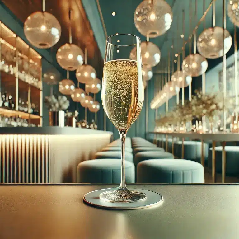 Glas Sekt in stilvoller Bar – Alkohol & Schlafqualität: Wie Alkohol den Schlafzyklus beeinflusst & die Erholung stören kann